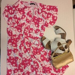 NWT Banana Republic Factory Pink Floral Flutter Sleeve Keyhole Neck A-Line Dress